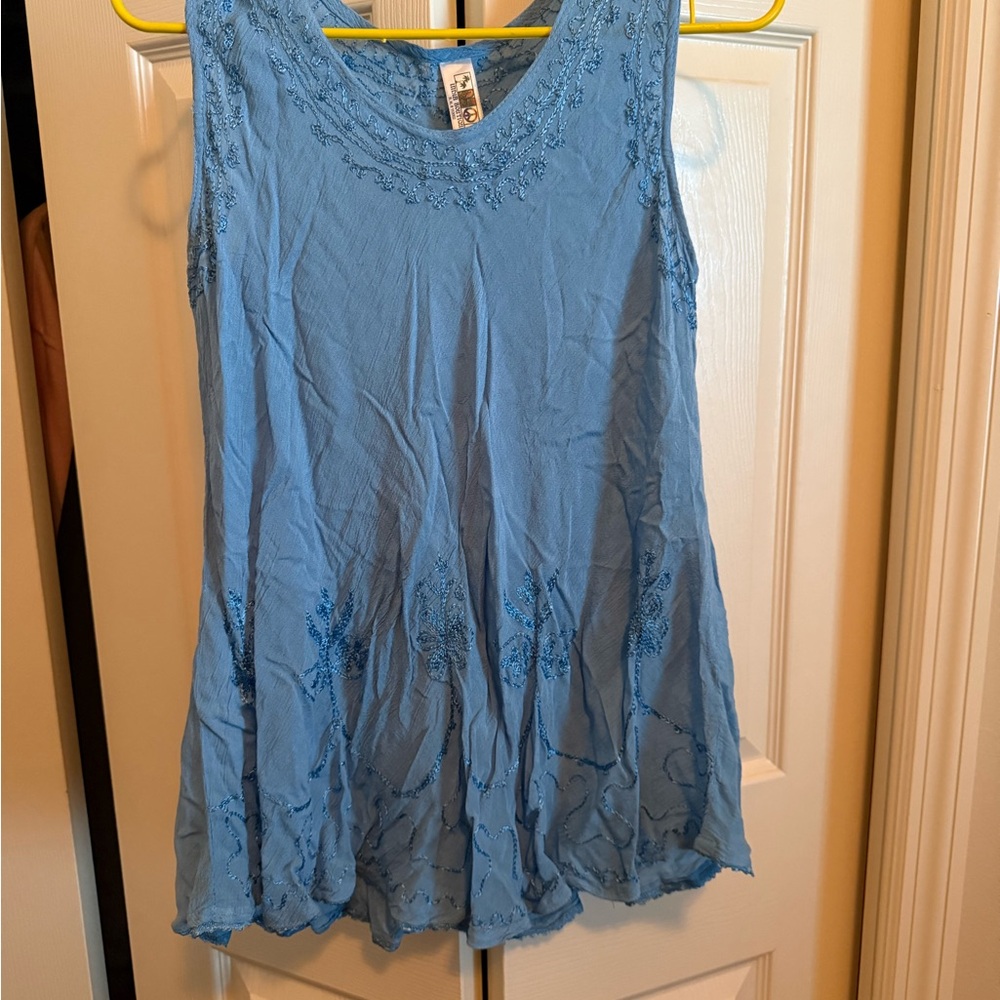 Blue Sleeveless Embroidered Top